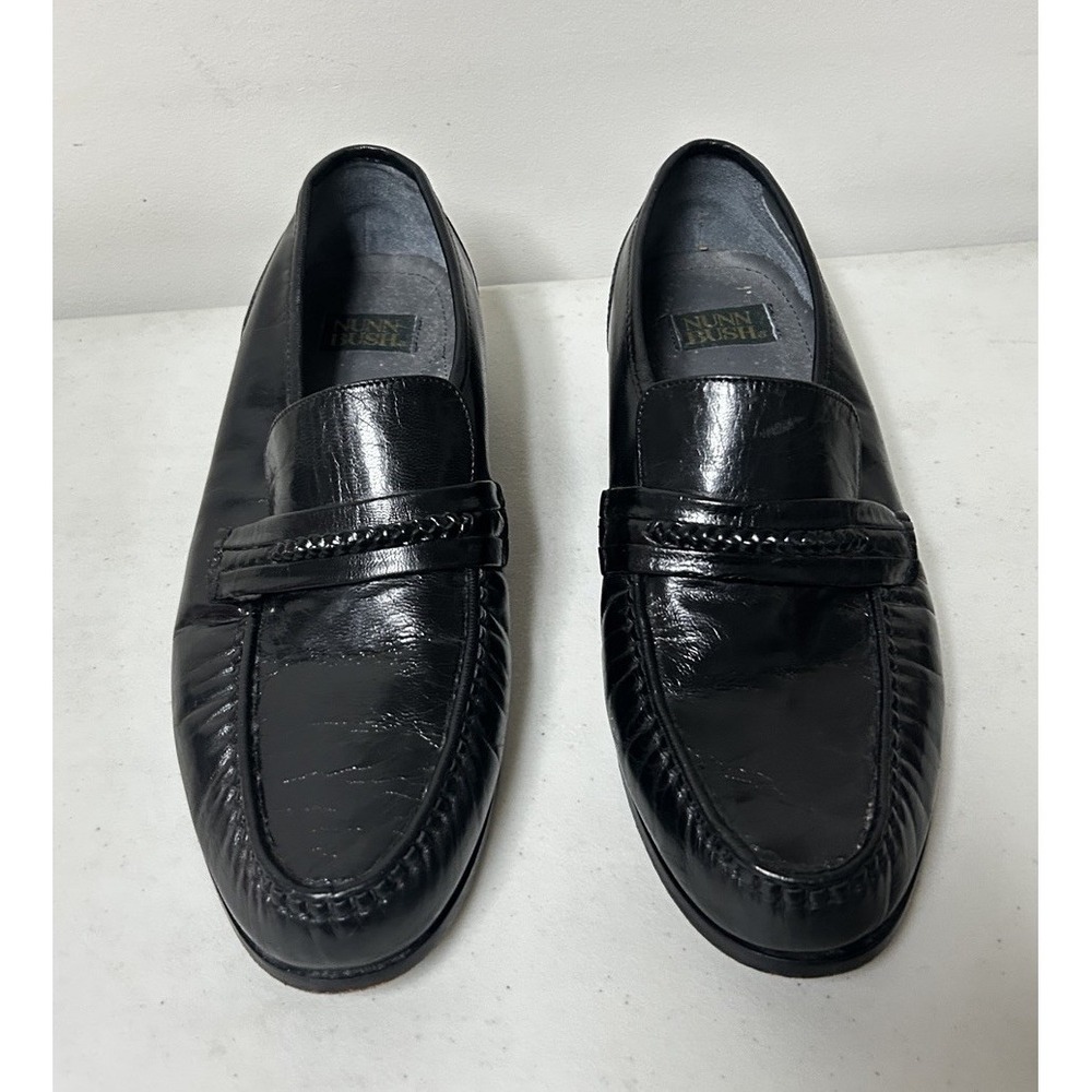 Nunn Bush Shoes Mens 10 1/2 M Casual Slip On Moc Loafer Black Leather Low Heels